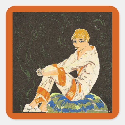 セシル・ションプレのヴィンテージ アールデコ 女性、喫煙 スクエアシール (正面)