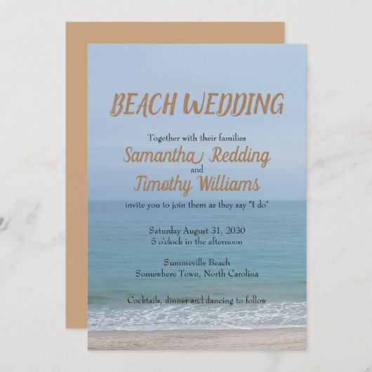 セシンプルレン海ビーチ結婚式 招待状 (正面/裏面)