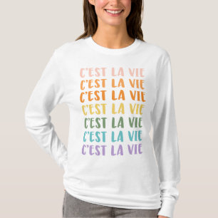 セストラヴィ フランスのことわざ パステルレインボー文字 Tシャツ