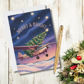セスナの飛行機がクリスマスツリーを運ぶ おもしろ写真 ギフトタグ