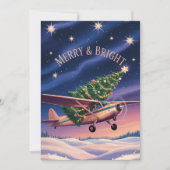 セスナの飛行機にクリスマスツリーを載せた面白い写真 シーズンカード (正面)