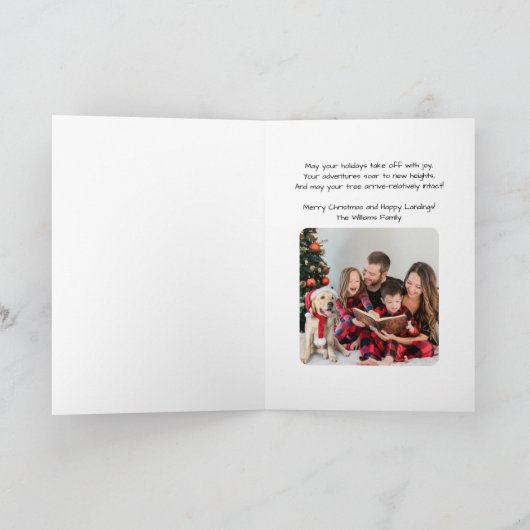 セスナ機がクリスマスツリーを運ぶ 写真 ユーモア カード (内部)