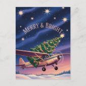 セスナ機がクリスマスツリーを運ぶ 写真 ユーモア ポストカード (正面)