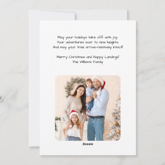 セスナ機上のクリスマスツリー写真おもしろい シーズンカード (裏面)