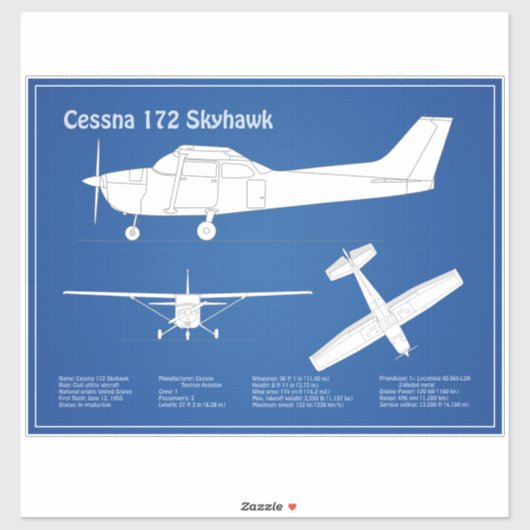 セスナ172 Skyhawk – 飛行機の設計図プランABD シール (シート)
