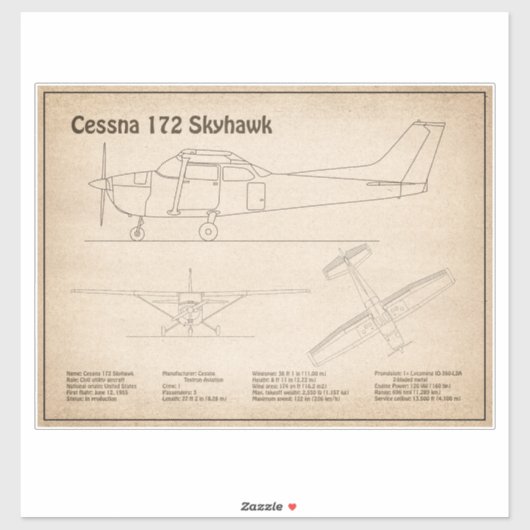 セスナ172 Skyhawk – 飛行機の設計図プランSD シール (シート)
