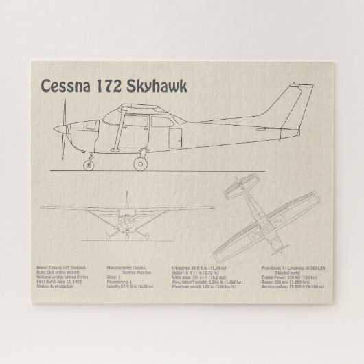 セスナ172 Skyhawk – 飛行機の設計図プランSD ジグソーパズル (横)