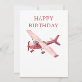 セスナ ピンク飛行機 水彩 お誕生日 楽しい シーズンカード (正面)