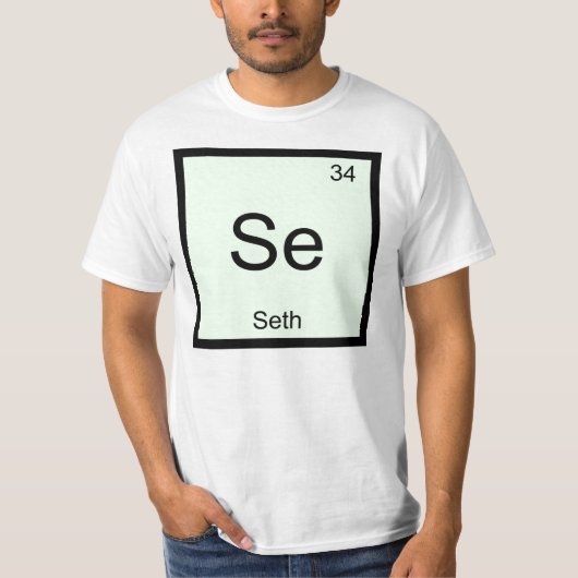 セス名の化学元素周期表 Tシャツ (正面)