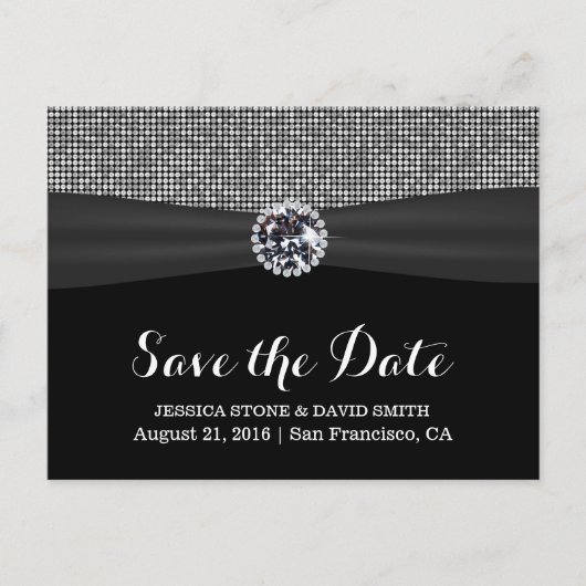 セックモダンイン銀グリッター結婚式の日付を保存 案内ポストカード (正面)