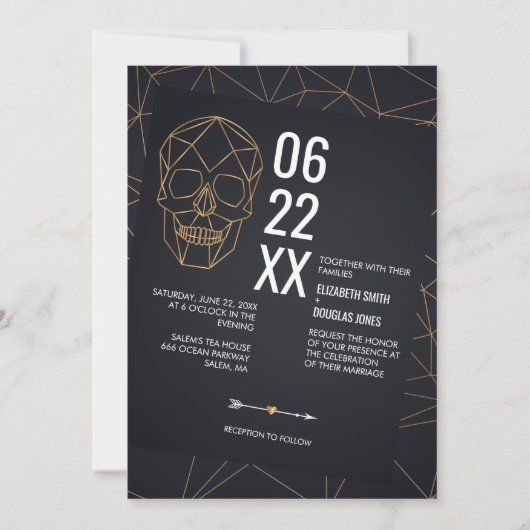 セットの幾何学的なスカルの結婚式を離れて 招待状 (正面)