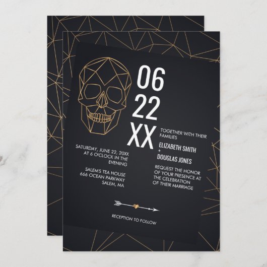 セットの幾何学的なスカルの結婚式を離れて 招待状 (正面/裏面)