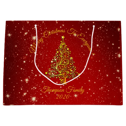 セットクリスマスレッド金ゴールドツリーの星名 ラージペーパーバッグ (正面)