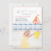 セットセールセーリングボートピンクガール誕生日写真 招待状 (正面)