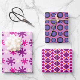 セット3カラフルヴィンテージレトロ60s 70s ラッピングペーパーシート