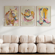 セット3女性のカーボーイブートハットホースウェスタンプリント