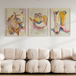 セット3女性のカーボーイブートハットホースウェスタンプリント