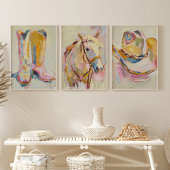 セット3女性のカーボーイブートハットホースウェスタンプリント