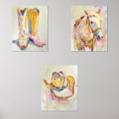 セット3女性のカーボーイブートハットホースウェスタンプリント (正面)