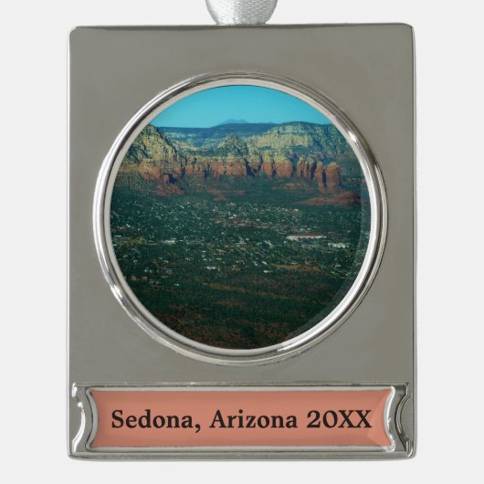 セドナとコーヒーポットの岩の上から シルバープレートバナーオーナメント (正面)