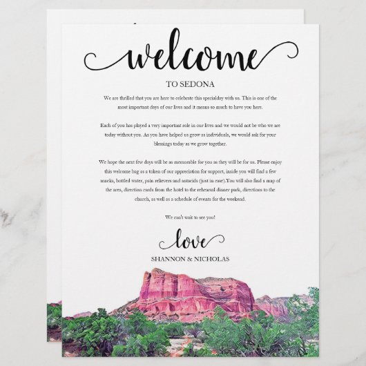 セドナアゾ結婚ナの週末のウェルカム旅程 (正面/裏面)