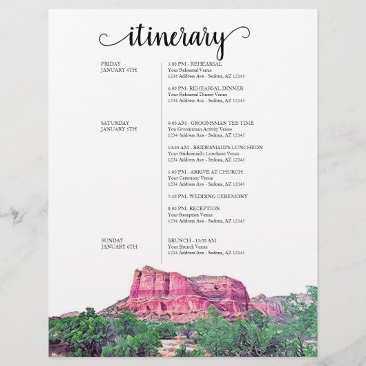 セドナアゾ結婚ナの週末のウェルカム旅程 (裏面)