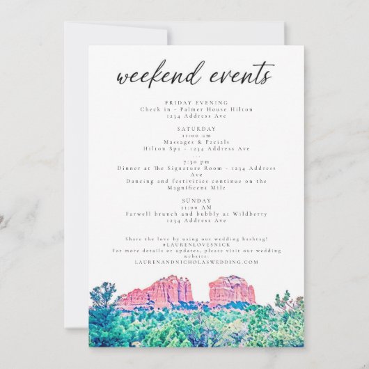 セドナアゾ結婚ナの週末のウェルカム旅程 招待状 (裏面)