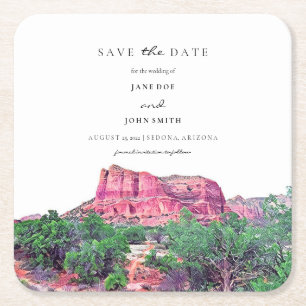 セドナアリゾナ紙コースターSave the Date スクエアペーパーコースター