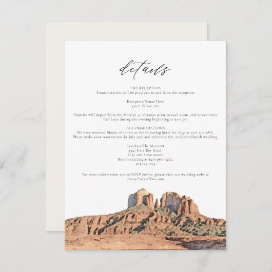セドナウォーターカラーデザートアリゾナ詳細カード 招待状 (正面/裏面)