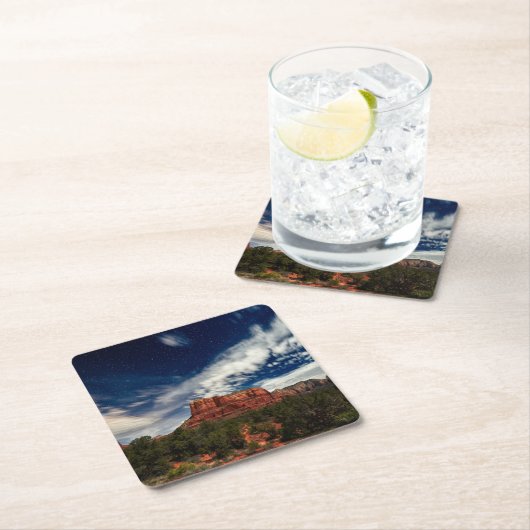 セドナ上の月の光、アリゾナ スクエアペーパーコースター (インサイチュ)