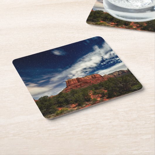 セドナ上の月の光、アリゾナ スクエアペーパーコースター (アングル)