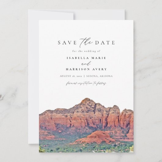 セドナ水彩砂漠のスカイライン日付を保存 招待状 (正面)