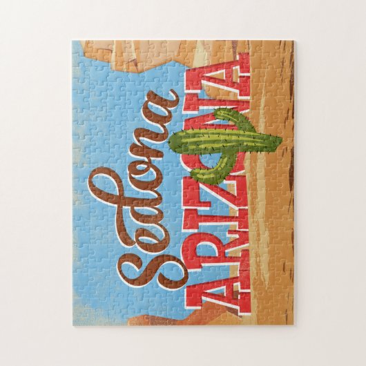 セドナ・アリゾナ・アニメの砂漠のビンテージ・トラベル ジグソーパズル (縦)