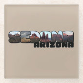 セドナ アリゾナ 大きな文字 - 山の景色 ガラスコースター (正面)