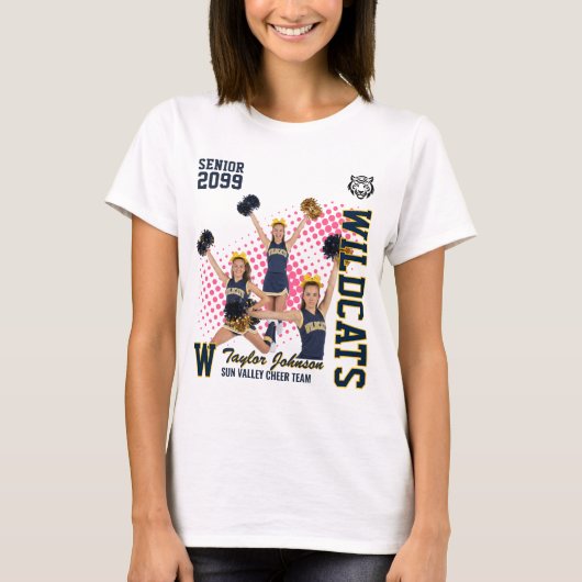 セニア・チアチームのカスタムフォトコラージュ ブルー Tシャツ (正面)