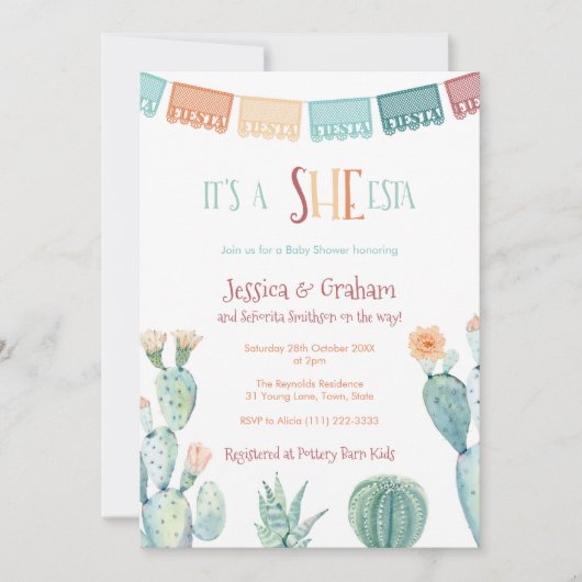 セニョリタオンザウェイシエスタガールベビーシャワー 招待状 (正面)