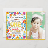 セニョリータ1歳の誕生日、メキシコのフローラフォークアート 招待状 (正面)