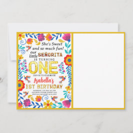 セニョリータ1歳の誕生日、メキシコのフローラフォークアート 招待状