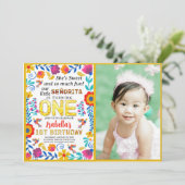 セニョリータ1歳の誕生日、メキシコのフローラフォークアート 招待状 (スタンド正面)