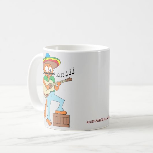 セニョールガト™歌うメキシコの口ひげ、ギター付き コーヒーマグカップ (正面左)