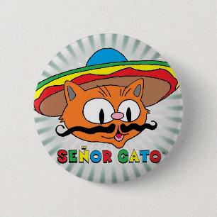 セニョールガト(Cartoon Mustache Cat)とソンブレロ 缶バッジ