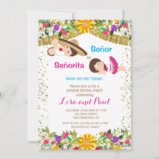 セニョールセニョリタフィエスタジェンダーの表示 招待状 (正面)