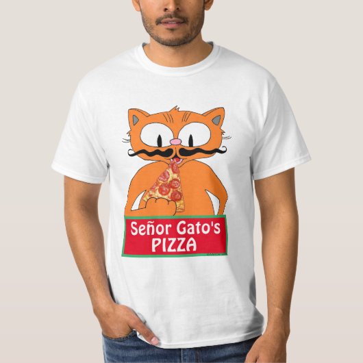 セニョール・ガトのピザ・カートゥーン・ヒゲ猫・面白い Tシャツ (正面)