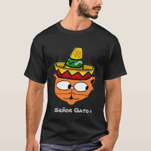 セニョール・ガト・カートゥーン・細いヒゲのフィエスタ・キャット Tシャツ (正面)