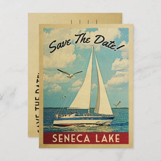 セネカレイクザデイトシルボートを保存航海の 案内ポストカード (正面/裏面)