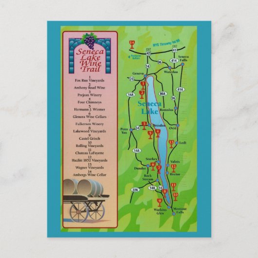 セネカレイクワイントレイルヴィンテージはがき ポストカード (正面)