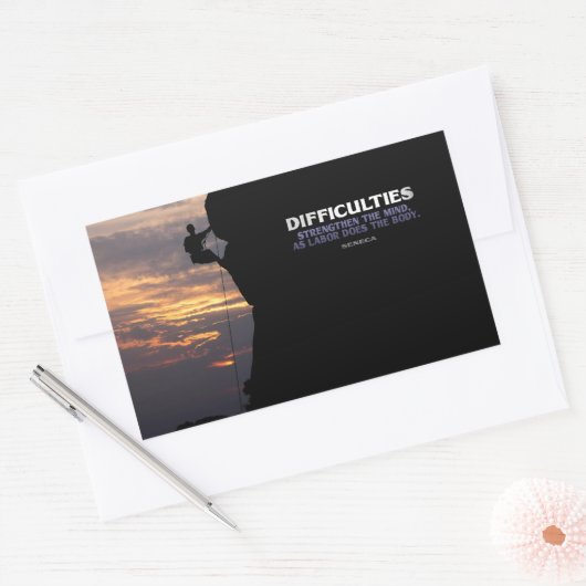 セネカ感動的引用文「困難」 長方形シール (封筒)