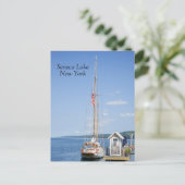 セネカ湖にドッキングした帆船 ポストカード (スタンド正面)