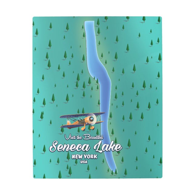 セネカ湖、NYC湖の地図 メタルプリント (正面)