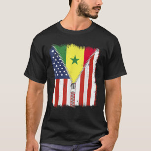 セネガルのセネガル系アメリカ国旗のzip tシャツ